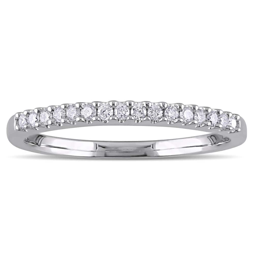 Miadora Sterling Silver 1/6ct TDW Diamond Semi Eternity Wedding Band - White