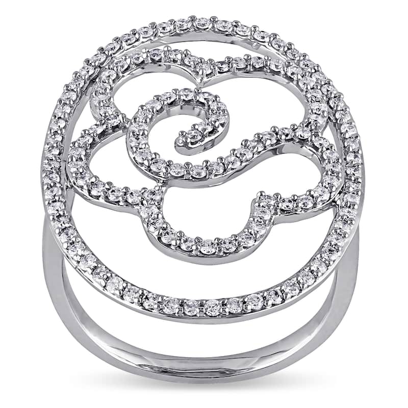 Miadora Signature Collection 14k White Gold 3/5ct TDW Diamond Open Flower Ring