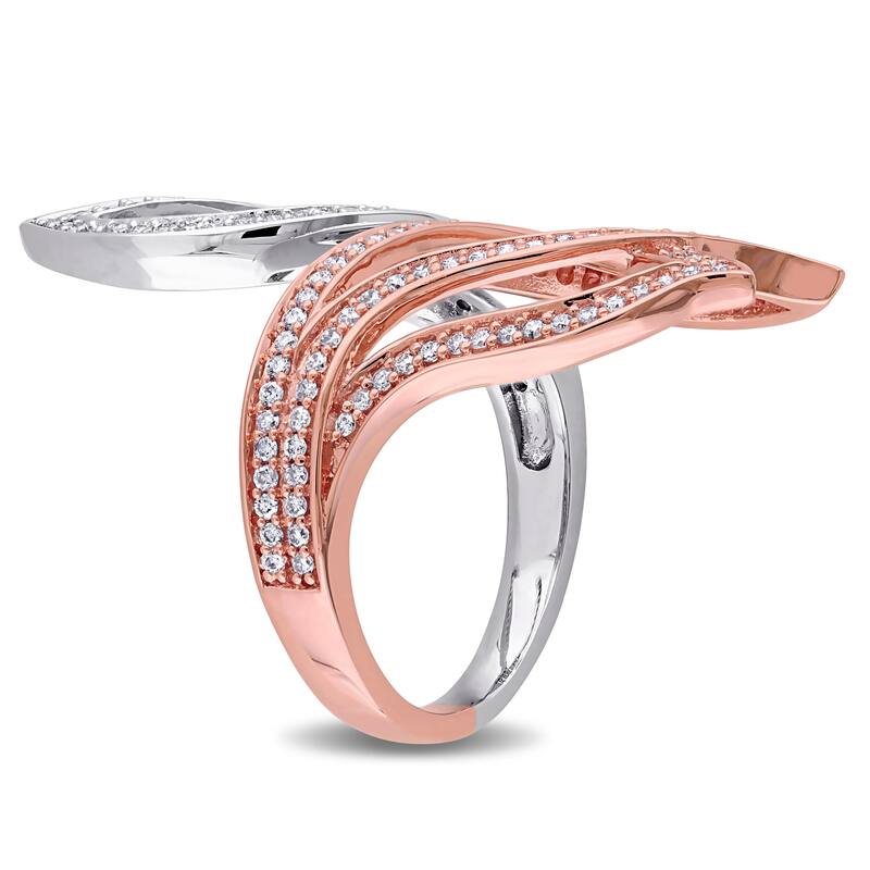Miadora Signature Collection 14k 2-tone White and Rose Gold 5/8ct TDW Diamond Leaf Ring