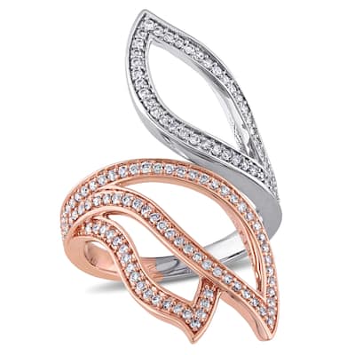 Miadora Signature Collection 14k 2-tone White and Rose Gold 5/8ct TDW Diamond Leaf Ring