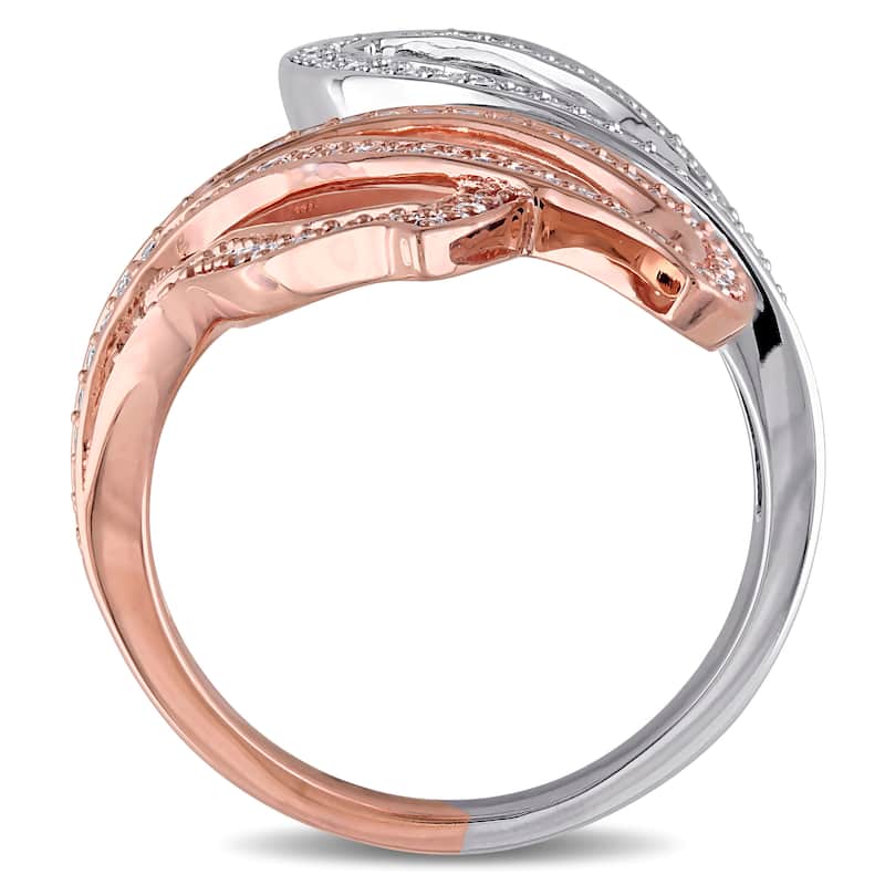 Miadora Signature Collection 14k 2-tone White and Rose Gold 5/8ct TDW Diamond Leaf Ring