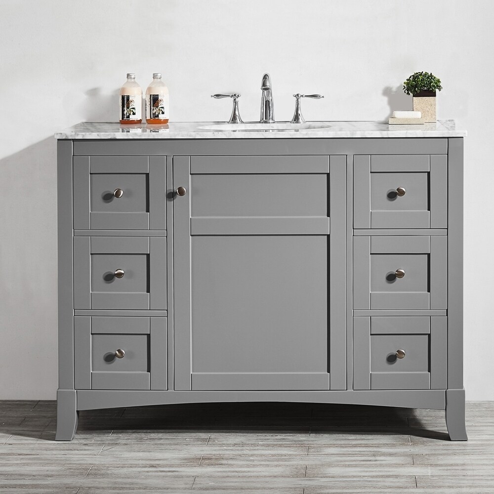 Arezzo 48 inch Mirrorless Carrara White Marbletop Grey finish Single Vanity 48 inch