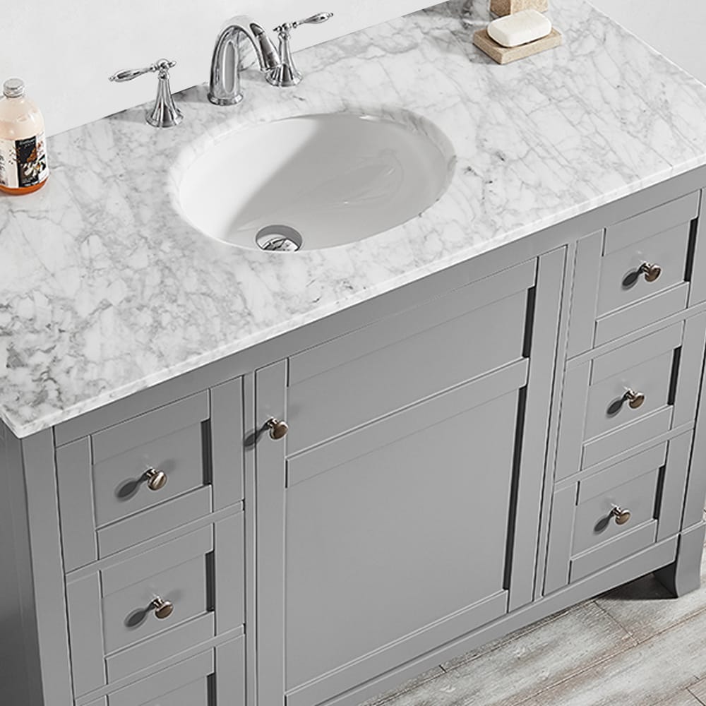 Arezzo 48 inch Mirrorless Carrara White Marbletop Grey finish Single Vanity 48 inch