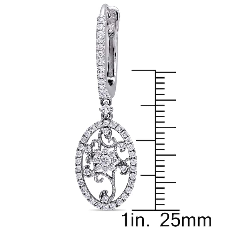 Miadora Signature Collection 14k White Gold 7/8ct TDW Diamond Filigree Halo Leverback Earrings