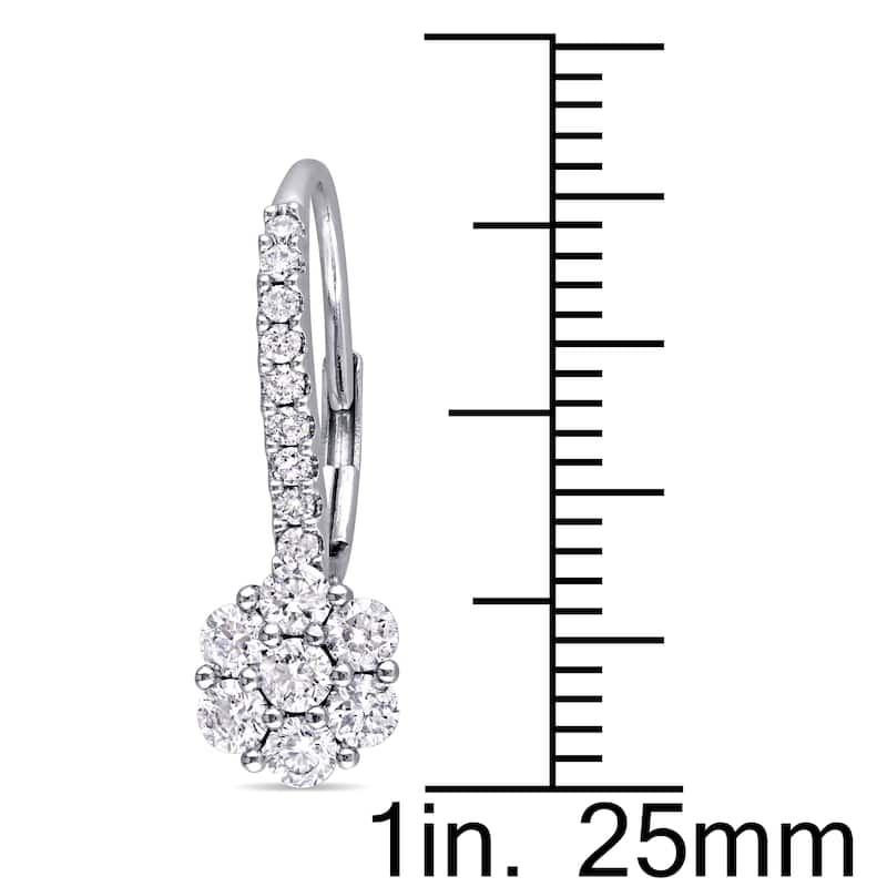 Miadora Signature Collection 14k White Gold 1ct TDW Diamond Cluster Flower Leverback Earrings