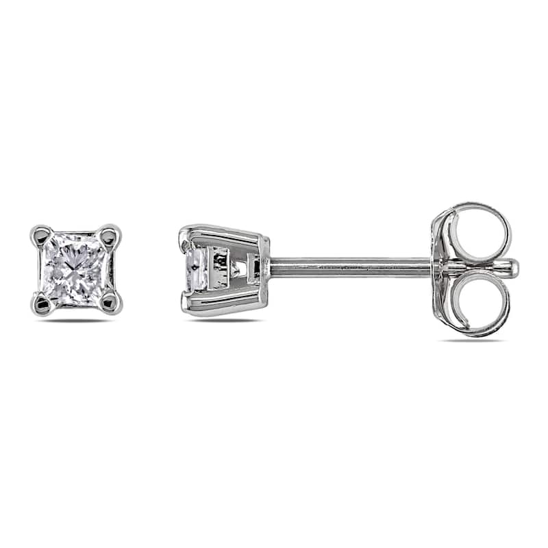 Miadora 14k White Gold 1/4ct TDW Princess-Cut Diamond Solitaire Stud Earrings
