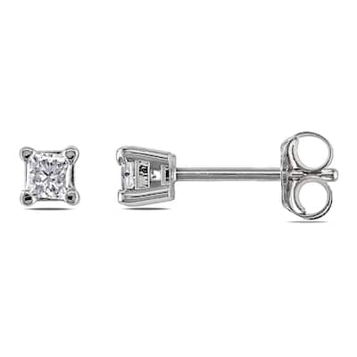 Miadora 14k White Gold 1/4ct TDW Princess-Cut Diamond Solitaire Stud Earrings