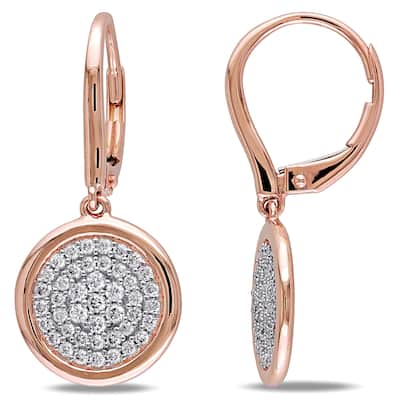 Miadora Signature Collection 14k Rose Gold 1/2ct TDW Diamond Cluster Leverback Earrings - White