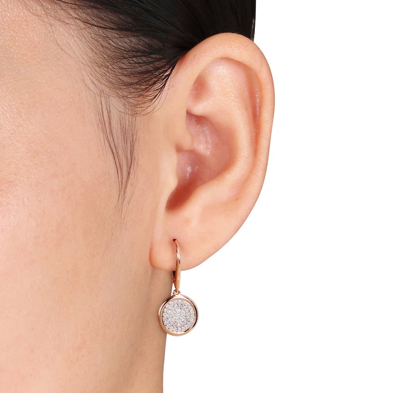 Miadora Signature Collection 14k Rose Gold 1/2ct TDW Diamond Cluster Leverback Earrings - White