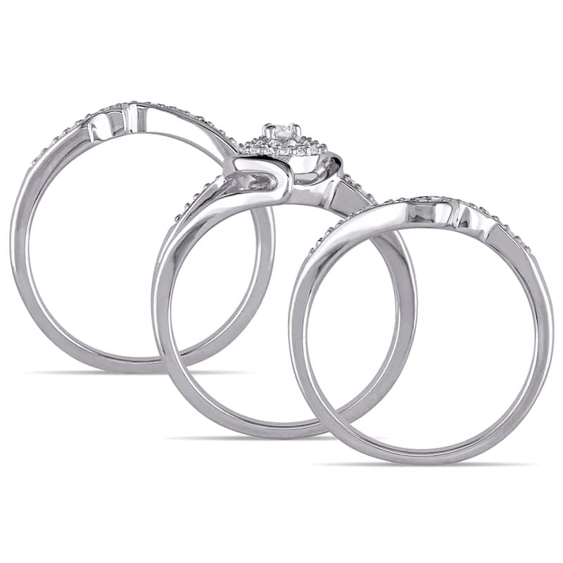 Miadora Sterling Silver 1/3ct TDW Diamond Bypass Halo Bridal Ring Set