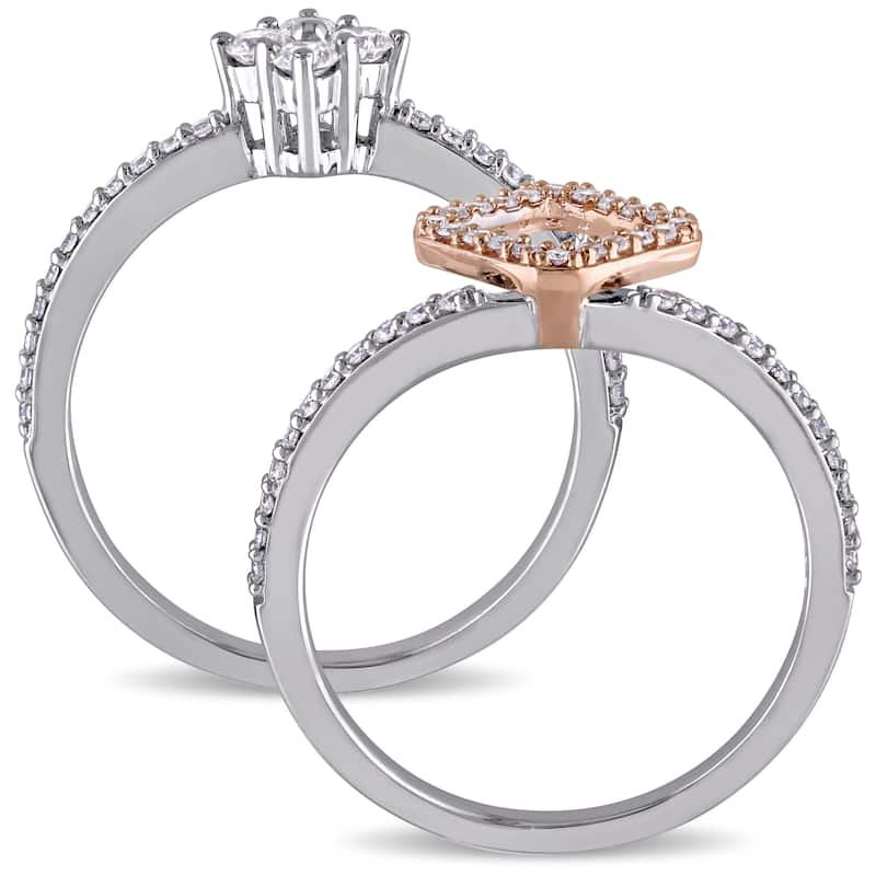 Miadora Signature Collection 14k 2-tone White and Rose Gold 5/8ct TDW Diamond Vintage Bridal Ring Set