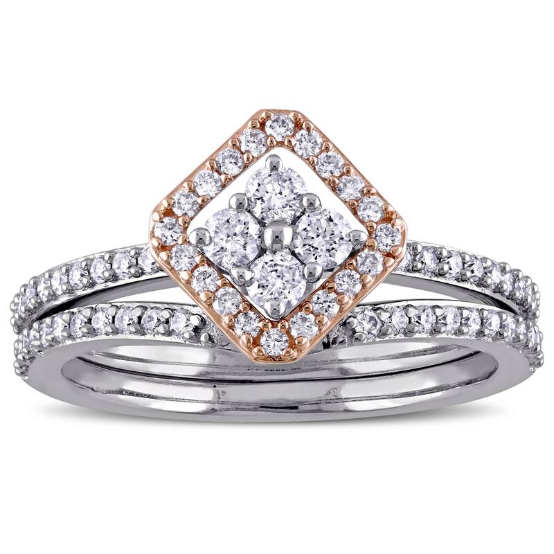 Miadora Signature Collection 14k 2-tone White and Rose Gold 5/8ct TDW Diamond Vintage Bridal Ring Set - 5.5
