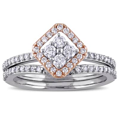 Miadora Signature Collection 14k 2-tone White and Rose Gold 5/8ct TDW Diamond Vintage Bridal Ring Set