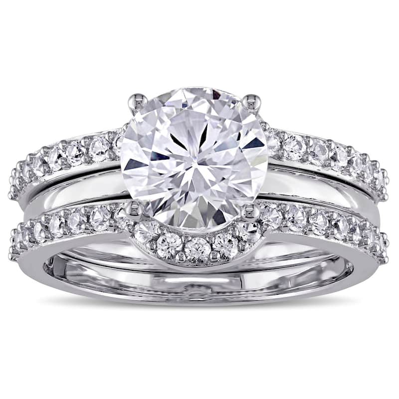 Miadora 10k White Gold Created White Sapphire Bridal Ring Set - 4