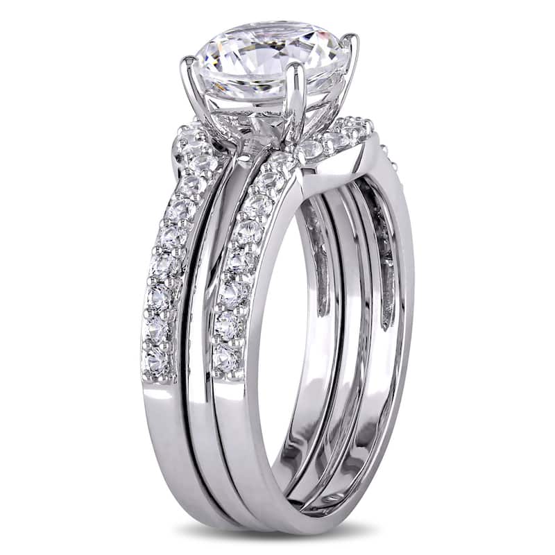 Miadora 10k White Gold Created White Sapphire Bridal Ring Set