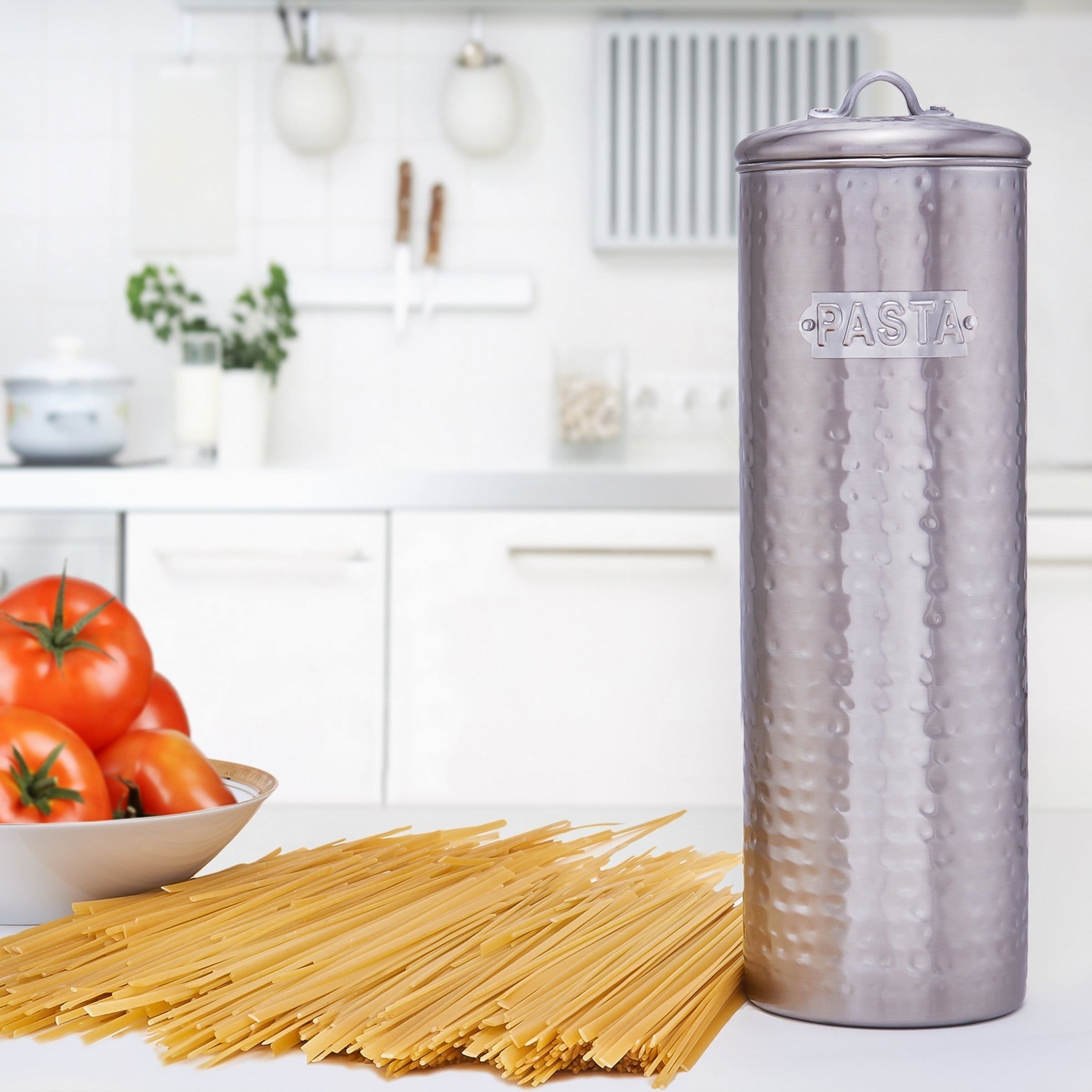 Old Dutch Brushed Nickel Hammered 12inch Pasta Canister Silver eBay