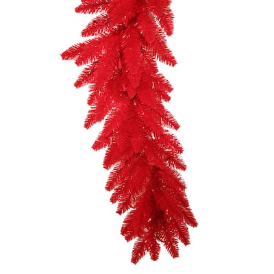 Vickerman 9-foot x 14-inch Red Fir Garland with 100 Red LED Lights and 250 Tips