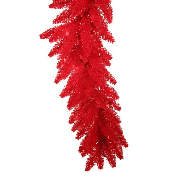 Vickerman 9foot x 14inch Red Fir Garland with 100 Red LED Lights and