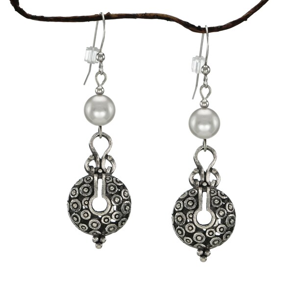 Handmade Jewelry By Dawn Silver Crystal Pearl Vintage Style Pewter Handmade Jewelry By Dawn Silver Crystal Pearl Vintage Style Pewter Earrings