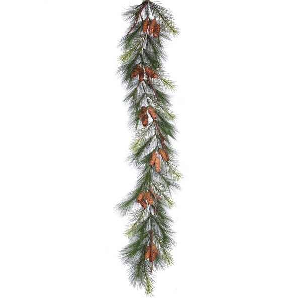 Bavarian Green Plastic Pine Garland with Cones and Tips - Overstock ...