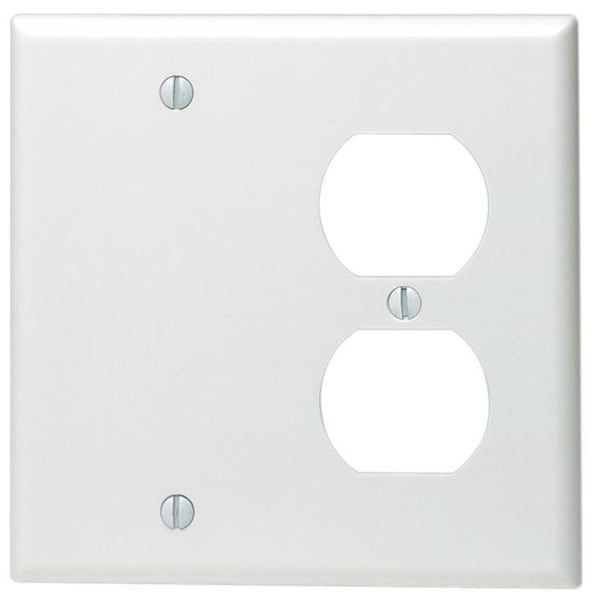 Leviton 002-88008-0 Double Gang White Combo Blank & Duplex Wallplate. Opens flyout.