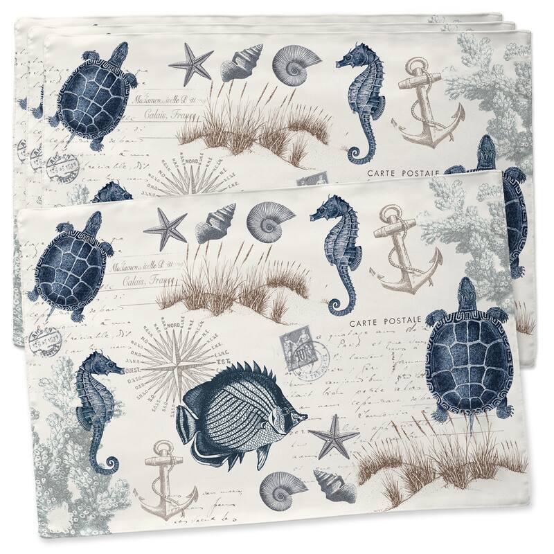 Laural Home Blue/Green Cotton Vintage Seaside Maritime Placemats (Set of 4) - 13" x 19"
