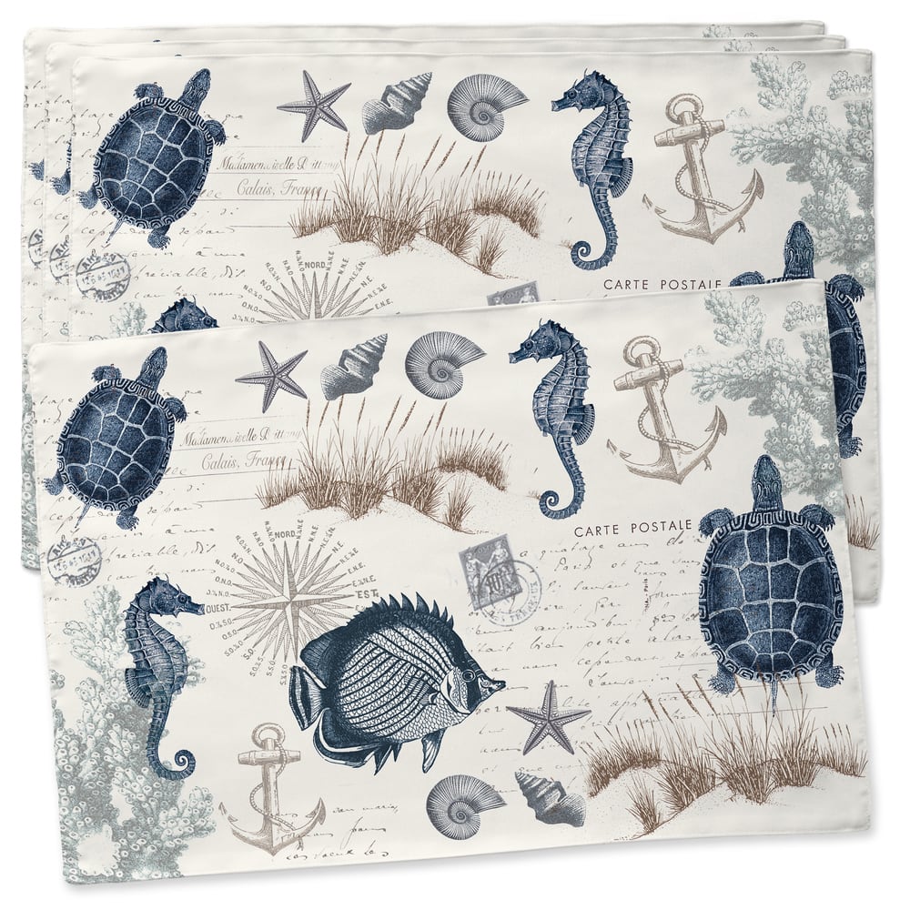 Laural Home Blue/Green Cotton Vintage Seaside Maritime Placemats (Set of 4) - 13" x 19"