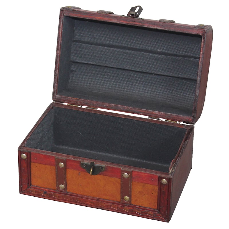 Vintiquewise Wood/Leather Treasure Box Trunk - brown