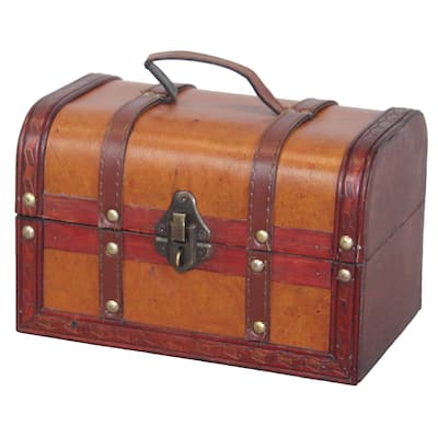 Vintiquewise Wood/Leather Treasure Box Trunk - brown