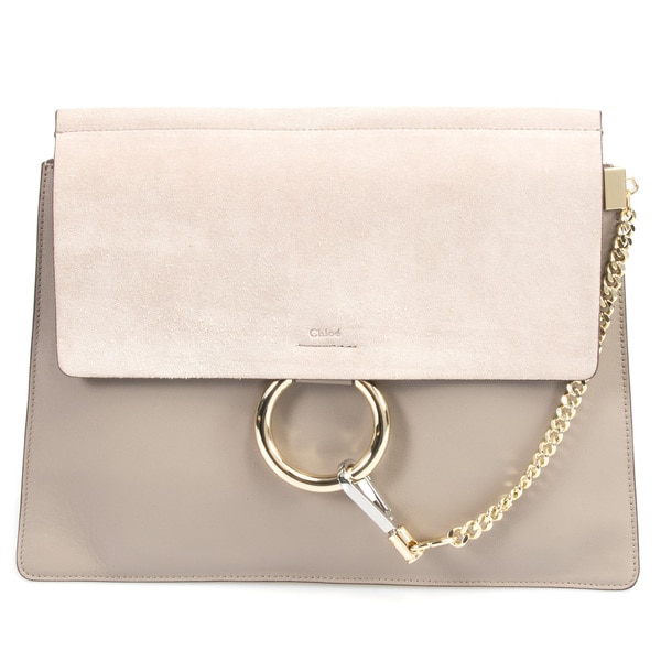 Chloe Faye Shoulder Bag in Motty Grey Smooth Suede Calfskin w/ Pale ...