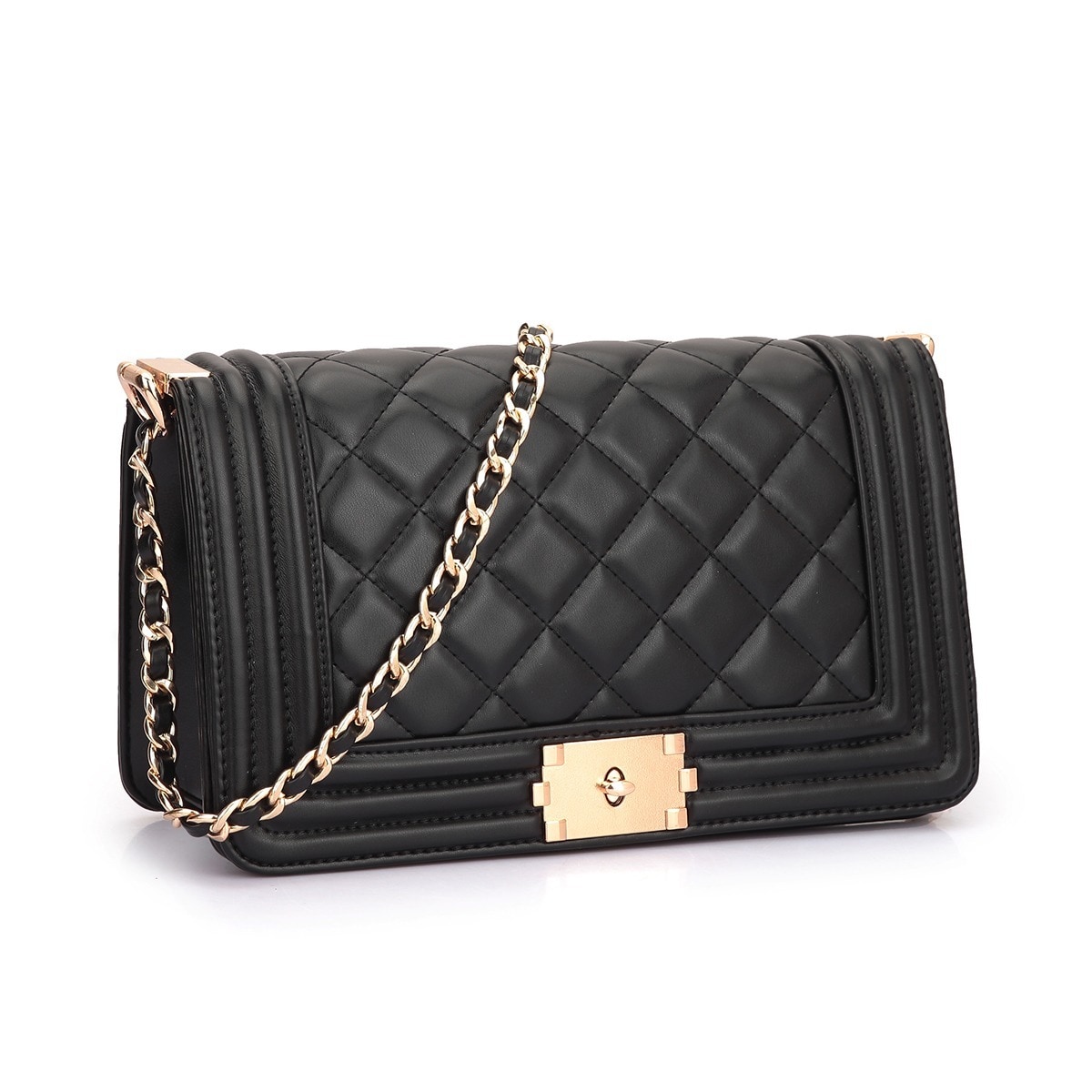 quilted leather shoulder bag with chain strap