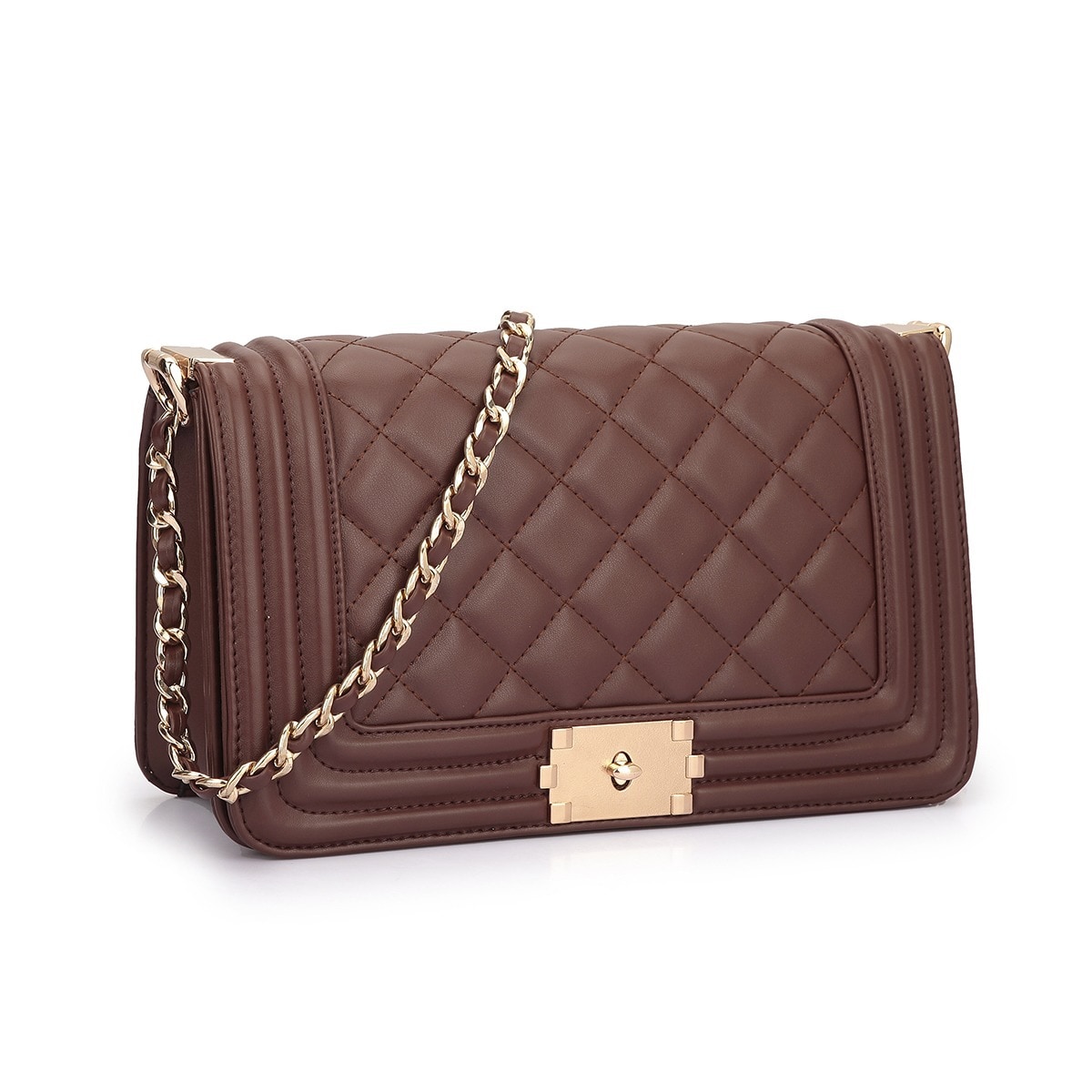 Dasein Quilted Crossbody Bag with Intertwined Leather Gold-Tone Chain Straps | eBay
