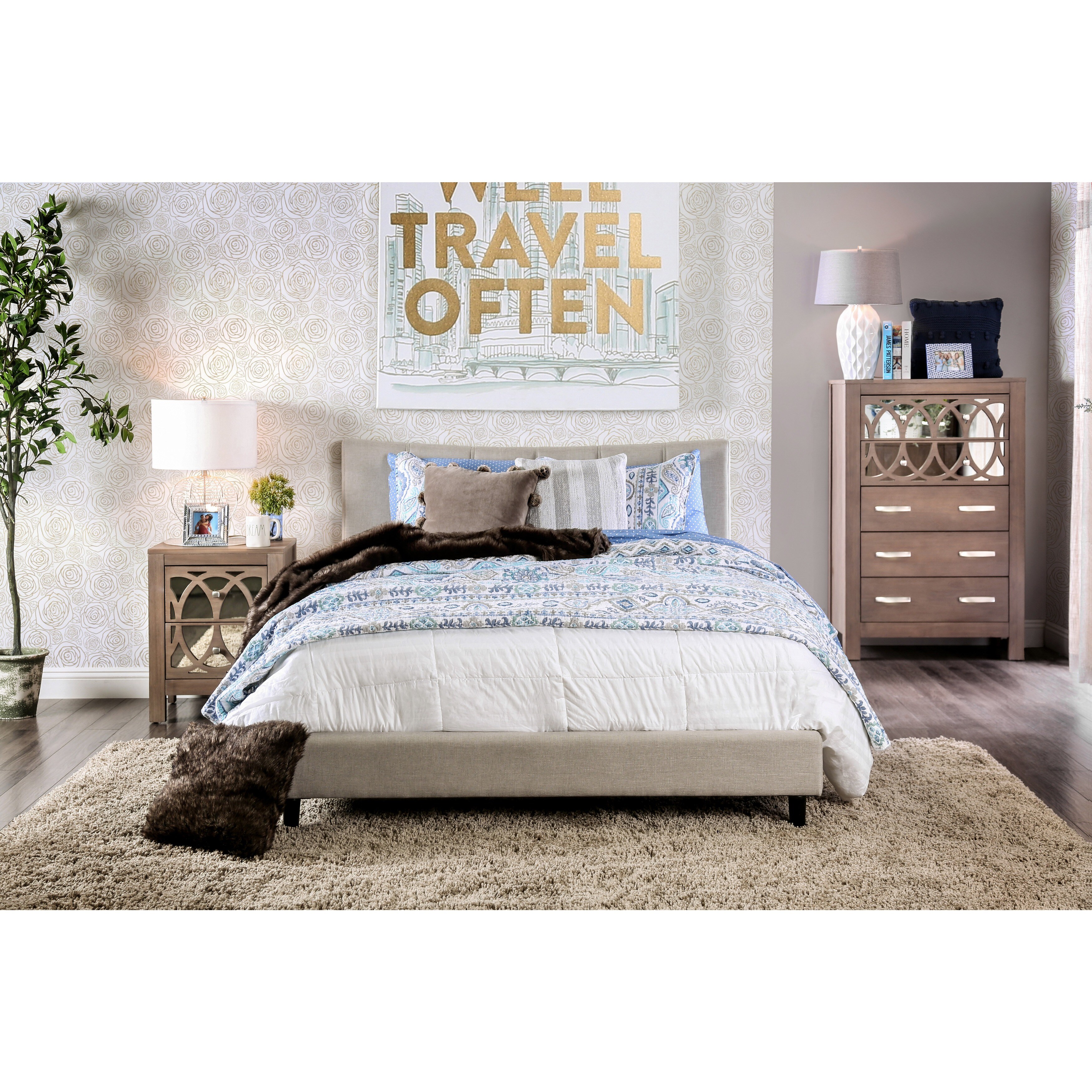 Shop Furniture of America Mistelle Contemporary Linenlike Fabric King