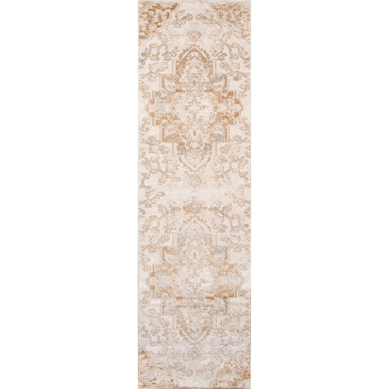 Momeni Amelia Polyester Blend Traditional Medallion Area Rug - 2'3" x 7'6" Runner - Beige - Runner/Rectangle