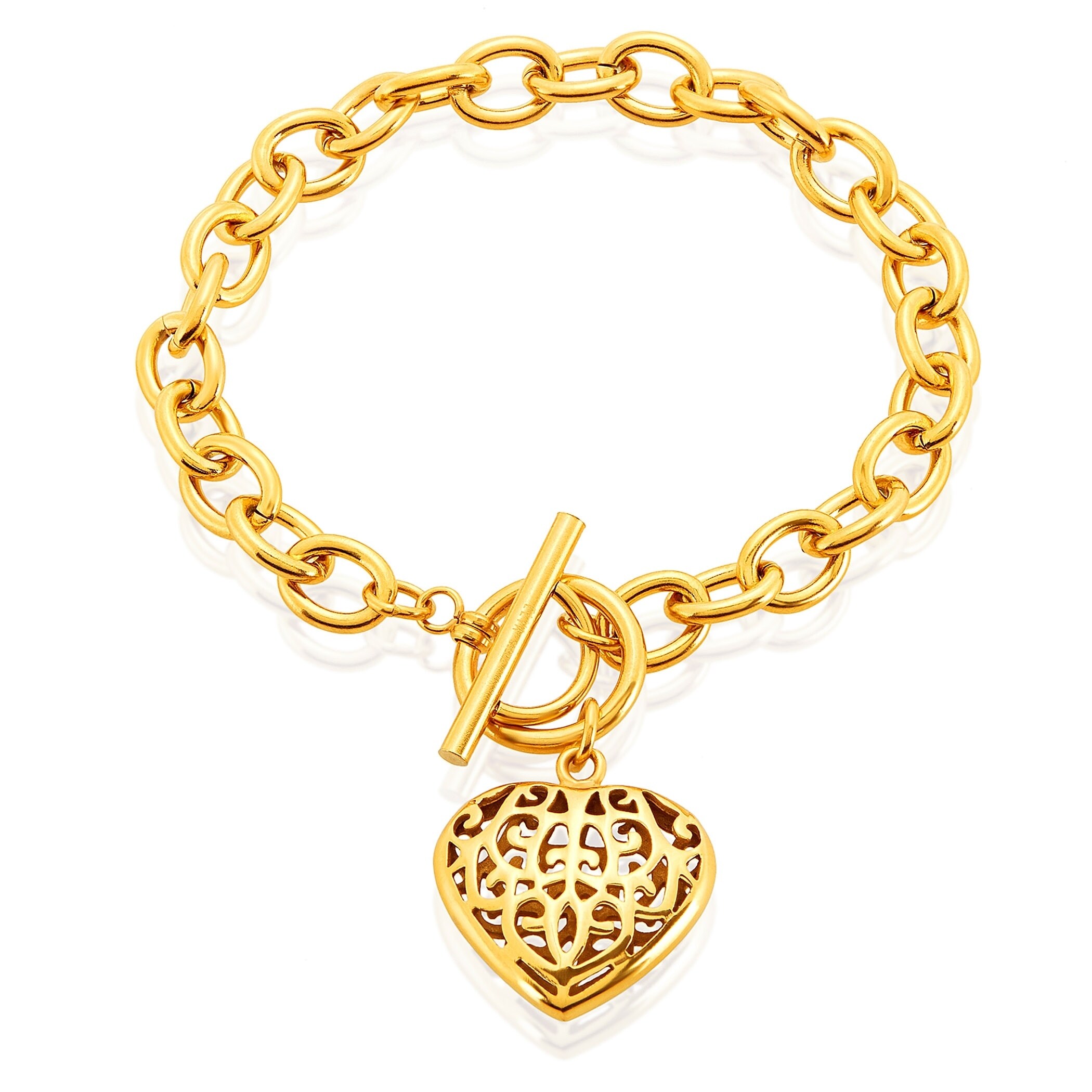 gold chain bracelet with heart charm