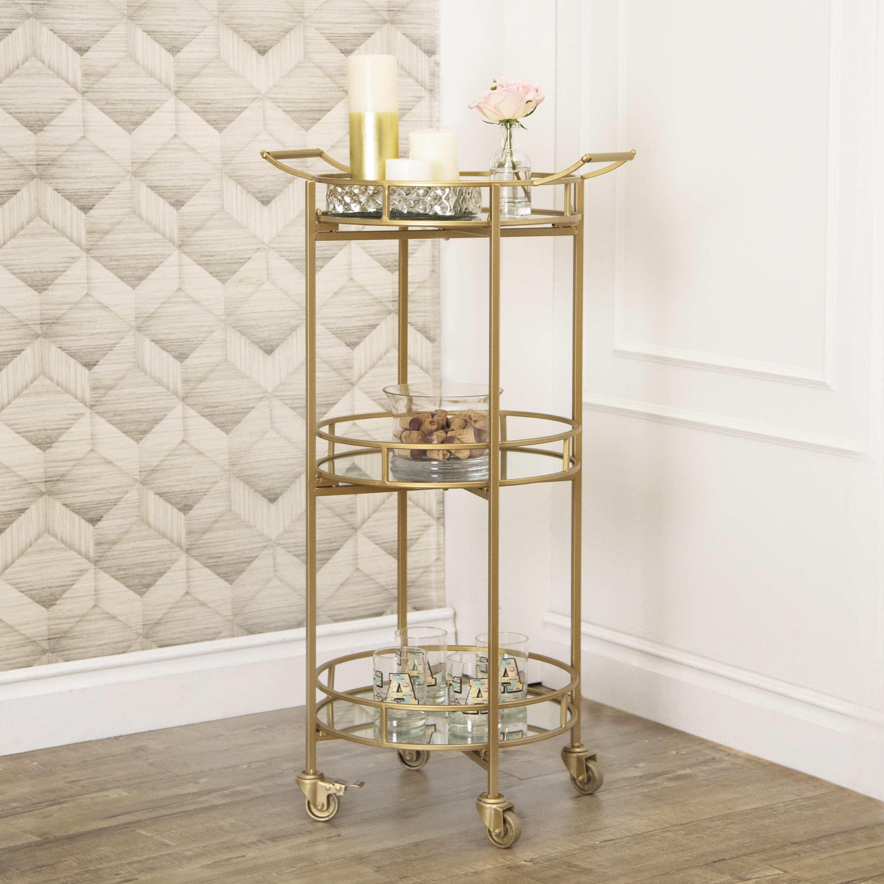 Marriot 3tier Cylinder Bar Cart By Abbyson Gold eBay