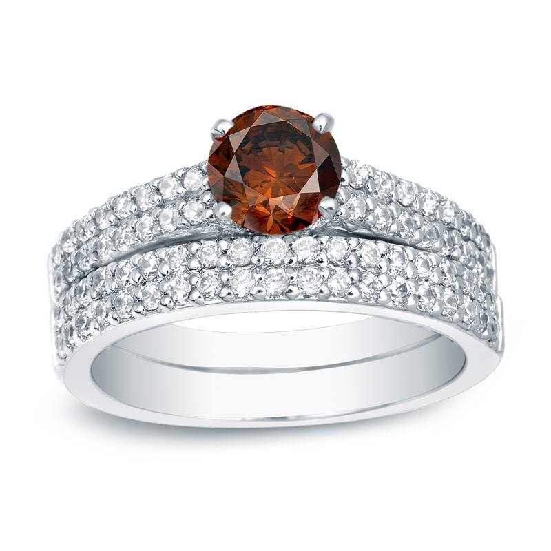 Auriya Platinum 1 1/2ctw Double Row Brown Diamond Engagement Ring Set