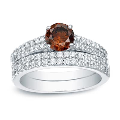 Auriya Platinum 1 1/2ctw Double Row Brown Diamond Engagement Ring Set