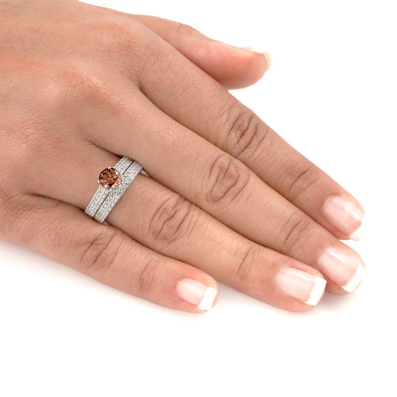 Auriya Platinum 1 1/2ctw Double Row Brown Diamond Engagement Ring Set