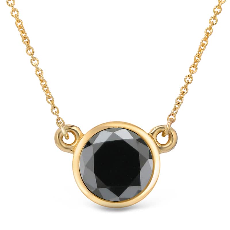 Auriya 14k Gold 2ctw Bezel-set Solitaire Black Diamond Necklace