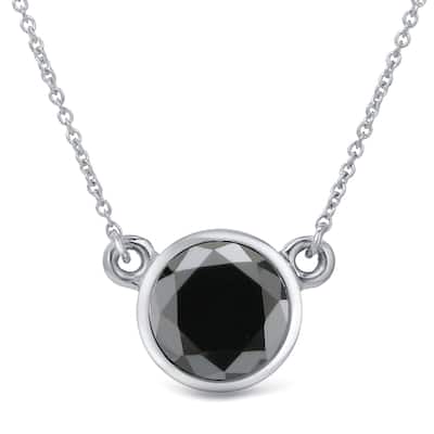 Auriya 14k Gold 2ctw Bezel-set Solitaire Black Diamond Necklace