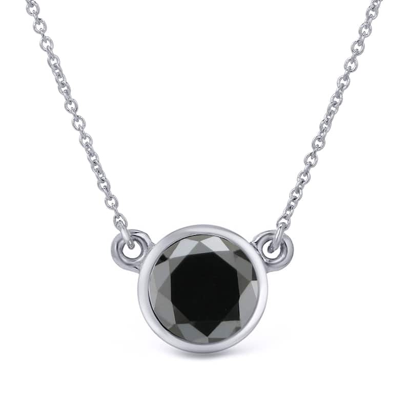 Auriya 14k Gold 1ctw Bezel-set Solitaire Black Diamond Necklace