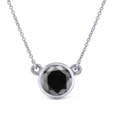 Auriya 14k Gold 1ctw Bezel-set Solitaire Black Diamond Necklace