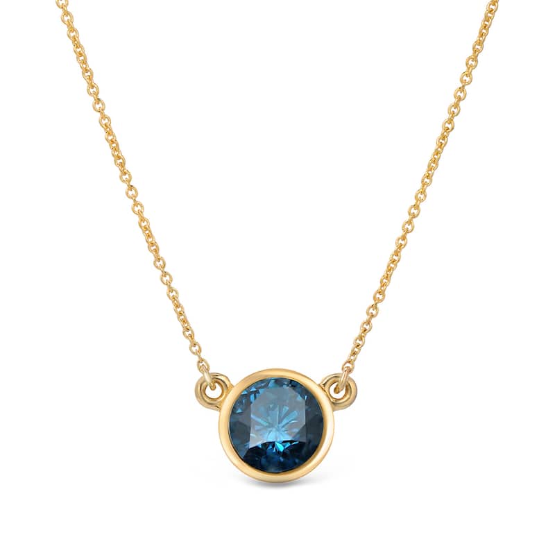 Auriya 1/4ctw Round Solitaire Blue Diamond Necklace 14k Gold Bezel-set (I1-I2)