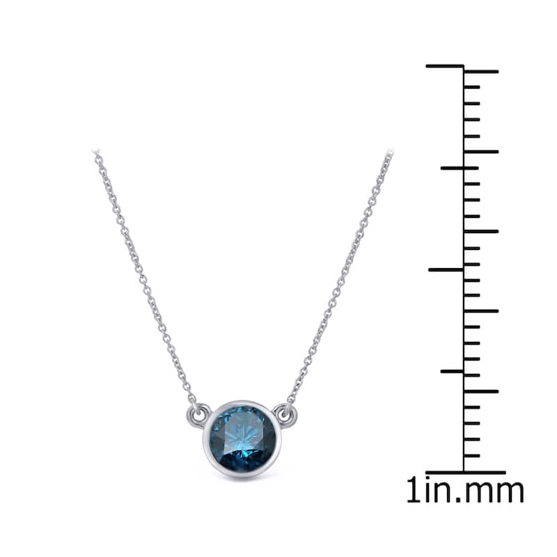 Auriya 1/4ctw Round Solitaire Blue Diamond Necklace 14k Gold Bezel-set (I1-I2)