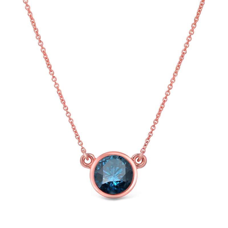 Auriya 1/4ctw Round Solitaire Blue Diamond Necklace 14k Gold Bezel-set (I1-I2)