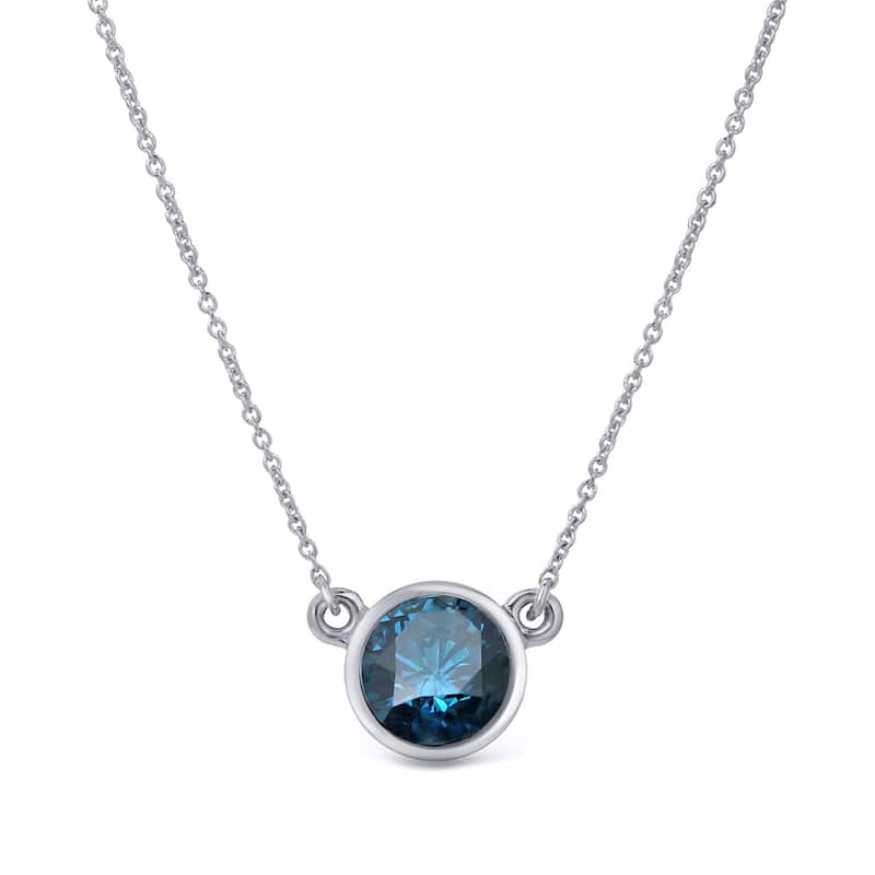 Auriya 1/4ctw Round Solitaire Blue Diamond Necklace 14k Gold Bezel-set (I1-I2)
