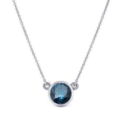 Auriya 1/4ctw Round Solitaire Blue Diamond Necklace 14k Gold Bezel-set (I1-I2)