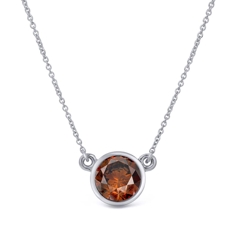 Auriya 14k Gold 1/3ct TDW Round Bezel Set Solitaire Brown Diamond Necklace - White