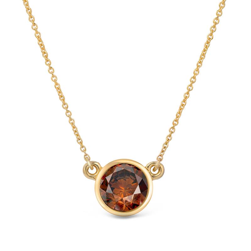 Auriya 14k Gold 1/3ct TDW Round Bezel Set Solitaire Brown Diamond Necklace - Yellow